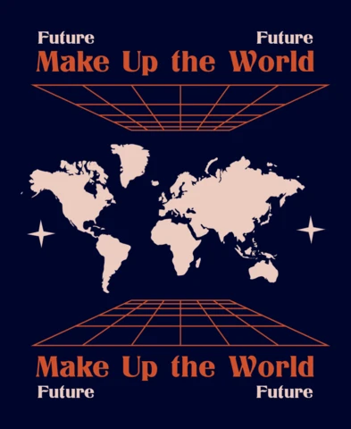 Plantilla de diseño de mapa mundial retro futurista para ropa