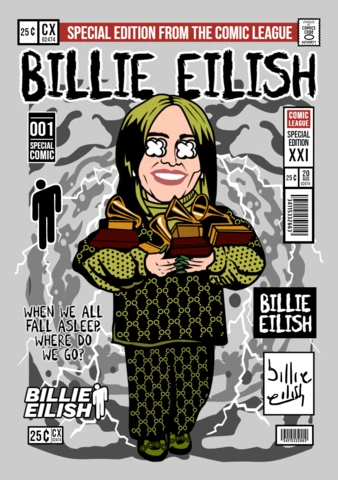 Billie Eilish Cartoon Character Magazine Cover Design Template