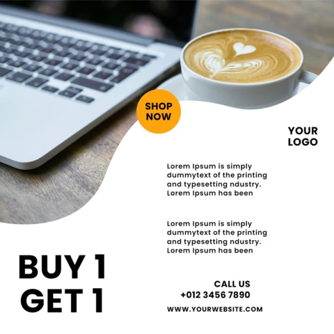 Modelo de design de postagem de instagram de venda de café compre 1 e leve 1