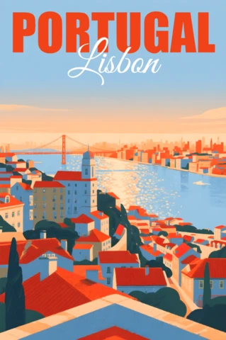 Lisbon Portugal Retro Design Template for Travel Posters