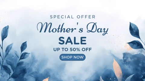 Elegant Blue Watercolor Mother's Day Design For Marketing Banner
