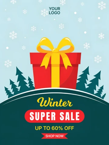 Winter Sale Template with Gift Box Design for Promotional Flyers
