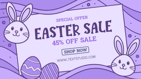 Plantilla de diseño de venta de Pascua caprichosa con lindos gráficos de conejitos