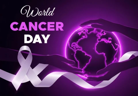 Plantilla de concienciación del Día Mundial del Cáncer con diseño de manos y globo para carteles