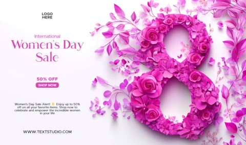 Editable Women's Day Sale Brochure Template with Floral Elements