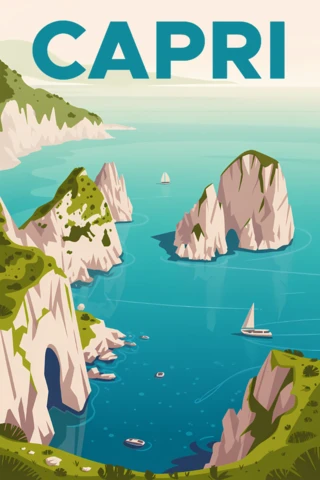Modelo de design de paisagem costeira de Capri para cartazes de viagem
