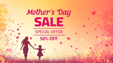 Mother's Day Sale Template - Romantic Gradient Design with Heart Motifs