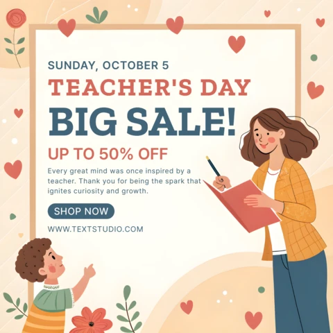Teacher's Day Sale Promotional Template - Cute and Colorful Design for Educational Events
