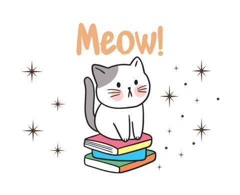Cute Kawaii Kitten Reading T-Shirt Design Template
