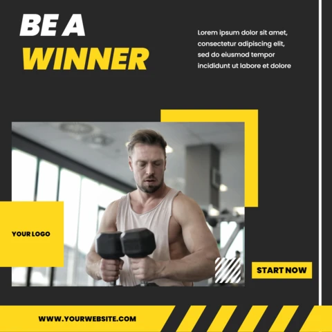 Be a Winner Gym Promotional Social Media Post Design Template