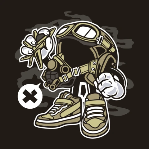 Straaljager helm stripfiguur t-shirt ontwerpsjabloon