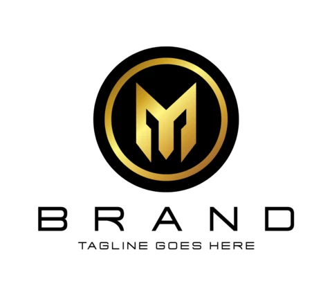 Lettera m spartan helmet logo design template