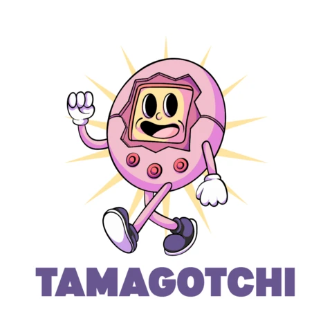 Tamagotchi Nostalgie süßes digitales Haustier-Charakter-Design, das Erinnerungen an die 90er Jahre weckt T-Shirt-Designvorlage