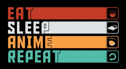 Eat sleep anime repeat plantilla de diseño de camiseta