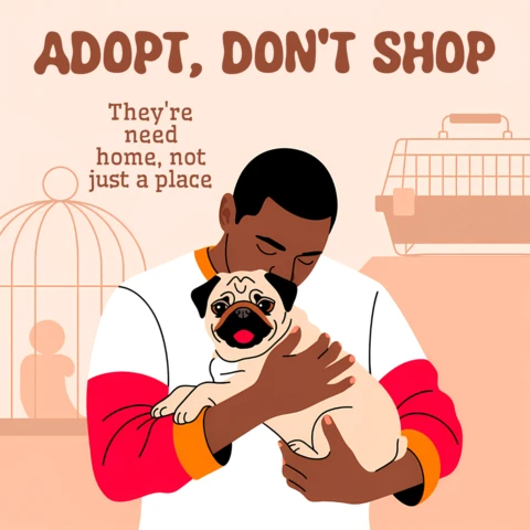Adopta, no compres, plantilla de diseño para cartel de concienciación sobre la adopción de mascotas.