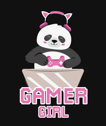 Gamer Girl Panda T-Shirt Design Template
