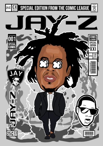 Jay-z personaje de dibujos animados plantilla de diseño de portada de revista