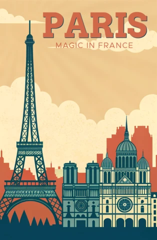 Paris Eiffel Tower Vintage Design for Travel Posters Template