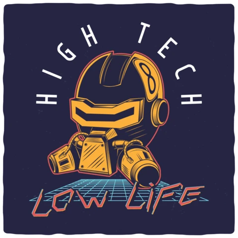 Plantilla de camiseta synthwave high tech low life