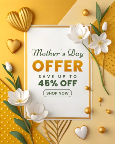 Elegant Mother's Day Offer Template - Floral Design with Gold Accents