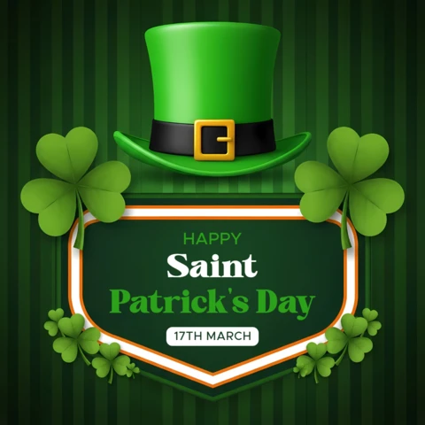Saint Patrick's Day Celebration Design Template with Shamrocks and Hat for Greeting Cards