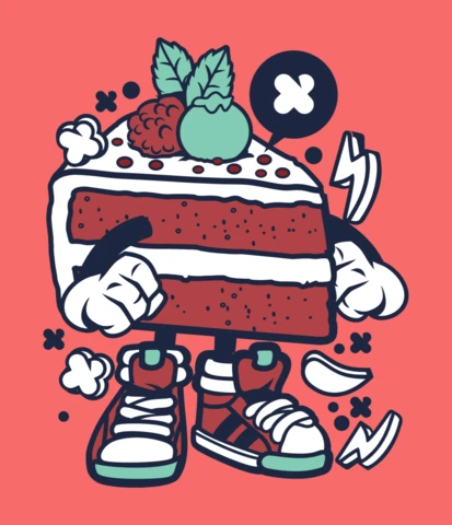 Red Velvet Cake Cartoon Character Poster Design Template