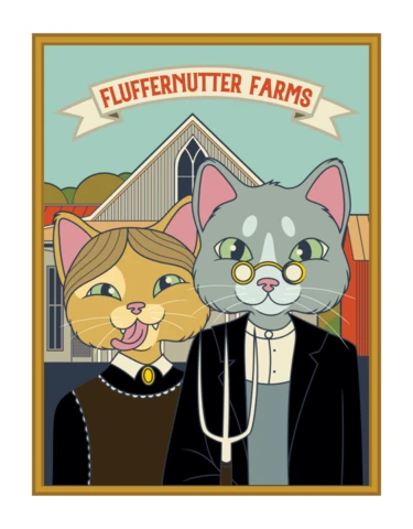 Fluffernutter Farms American Gothic Cat T-shirt Template