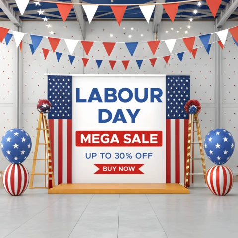 Modelo de design de venda patriótica do dia do trabalho - banner festivo editável com tema vermelho, branco e azul