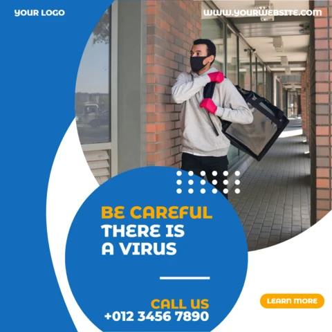Szablon posta na Instagramie reklamowego w niebieskim kółku dotyczącym opieki zdrowotnej