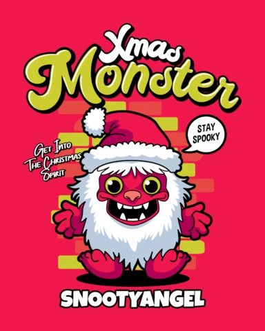 Red Fluffy Funny Xmas Monster Cartoon Poster Design Template