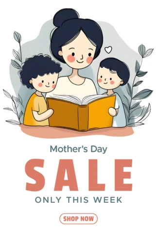 Charming Mother's Day Sale Template Design with Whimsical Illustrations