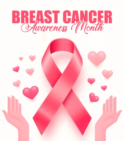 Breast Cancer Awareness Month Design Template with Pink Ribbon and Hearts for Posters