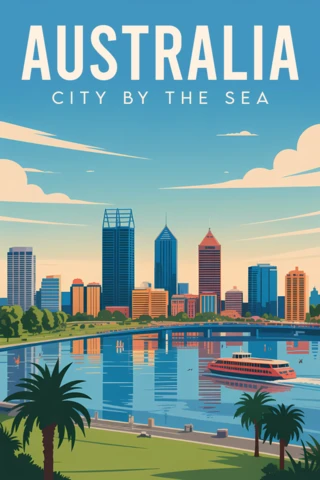 Modelo de design de paisagem urbana retrô da Austrália para pôsteres de viagem