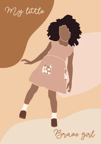 Affiche de la petite fille courageuse, design plat et minimaliste