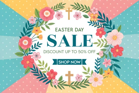 Modèle de conception de vente florale pour Pâques - graphiques promotionnels modifiables pour les remises