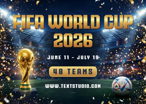 Pôster do campeonato da Copa do Mundo FIFA 2026 com troféu dourado e tema de celebração no estádio