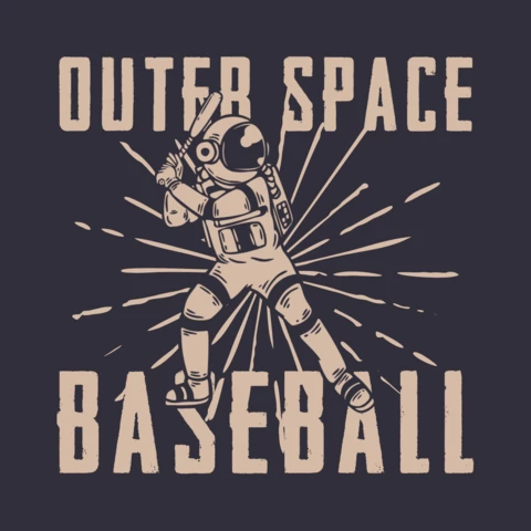 Astronaut spielt Baseball Vintage T-Shirt Design-Vorlage