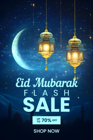 Eid Mubarak Flash Sale Design Template - Elegant Lanterns & Night Sky Theme