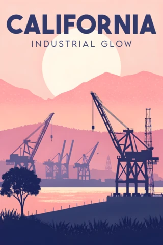 California Industrial Retro Flat Design for Travel Posters Prints