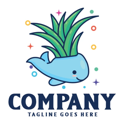 Cute Whale With Plant Logo Design Template
