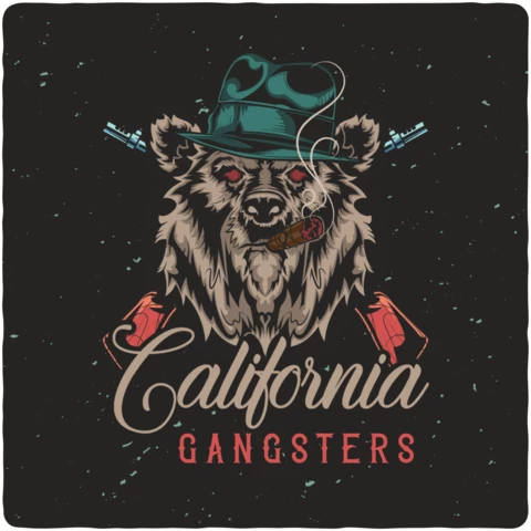 Vintage Angry Bear California Gangster Poster Design Template