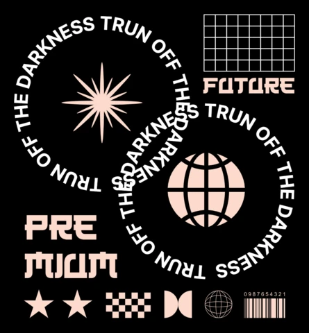 Template de design gráfico futurista para roupas da moda