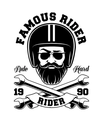 Modelo de design de camiseta de motociclista com barba e chaves inglesas cruzadas