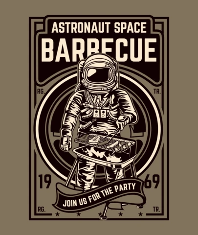 Astronaut Space Barbecue Retro T-Shirt Design Template