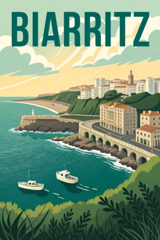 Vintage Biarritz Coastal Design Template for Travel Posters