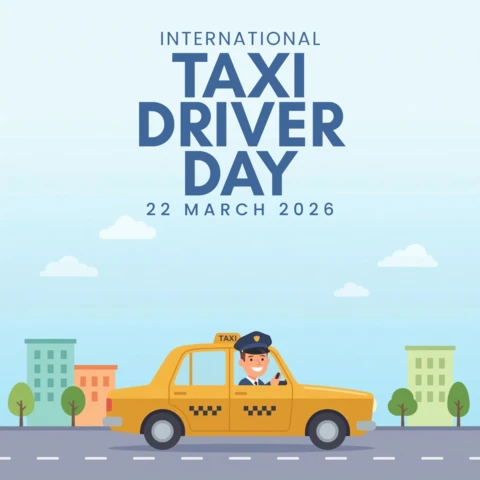 International Taxi Driver Day 2026 Decorative Poster Highlighting Taxi Drivers, Urban Mobility, and Transportation Appreciation Theme