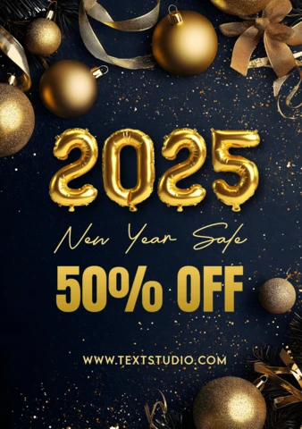Gold Balloons New Year Sale 2025 Design Template