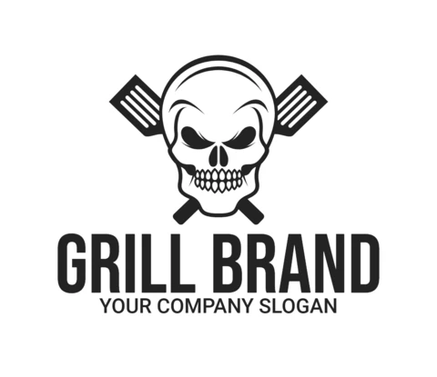 Modelo de design do logotipo da marca Skull grill