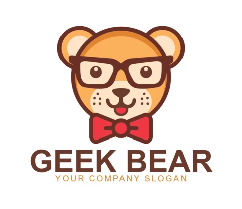Plantilla de diseño de logotipo de oso geek