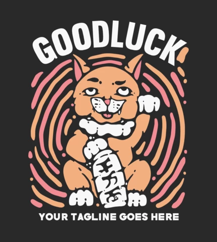 Good Luck Maneki Neko Cat Vintage T-shirt Design Template